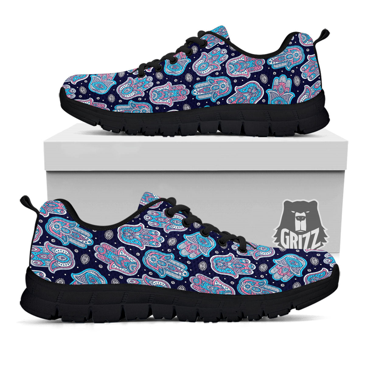 Hamsa Boho Print Pattern Black Sneaker-grizzshop