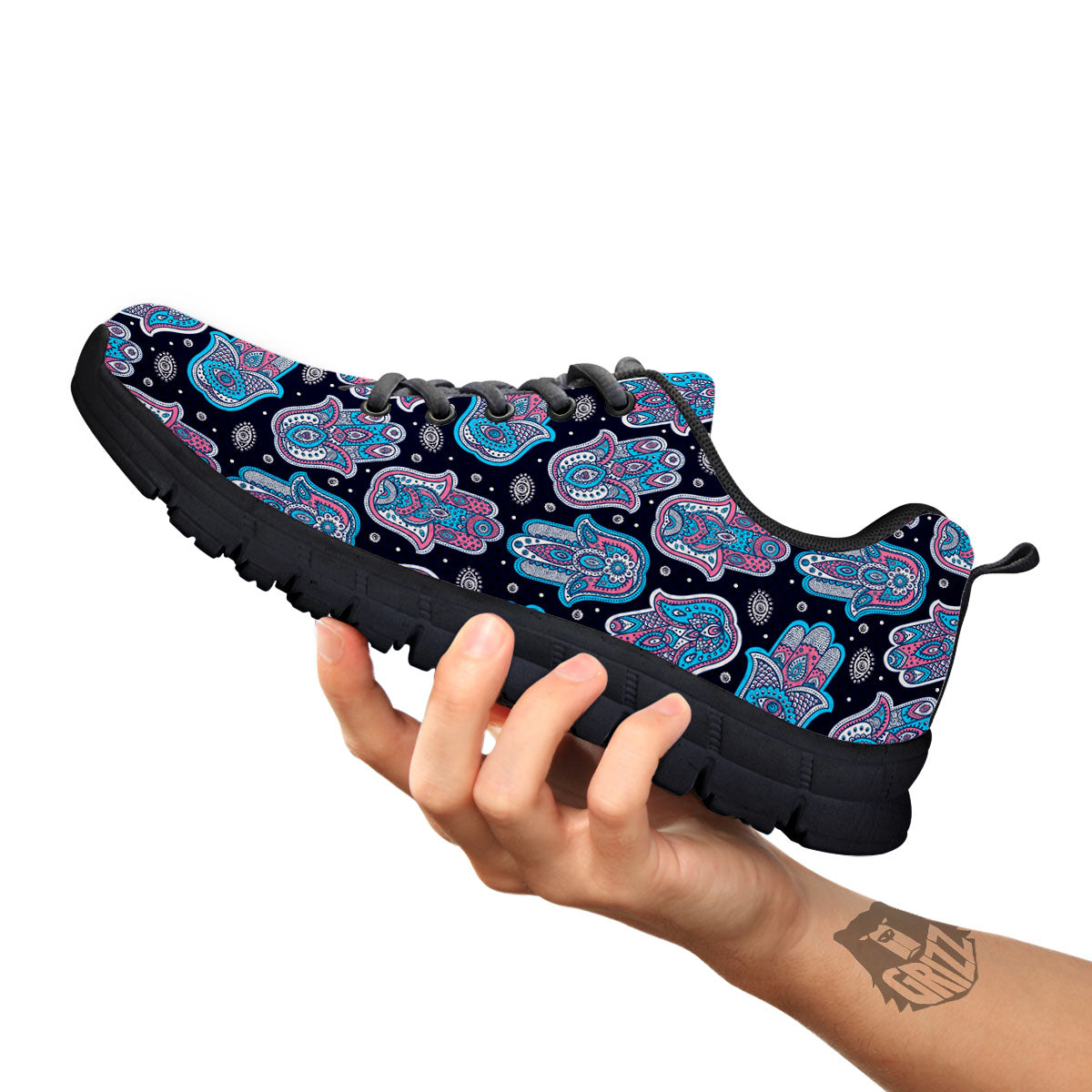 Hamsa Boho Print Pattern Black Sneaker-grizzshop