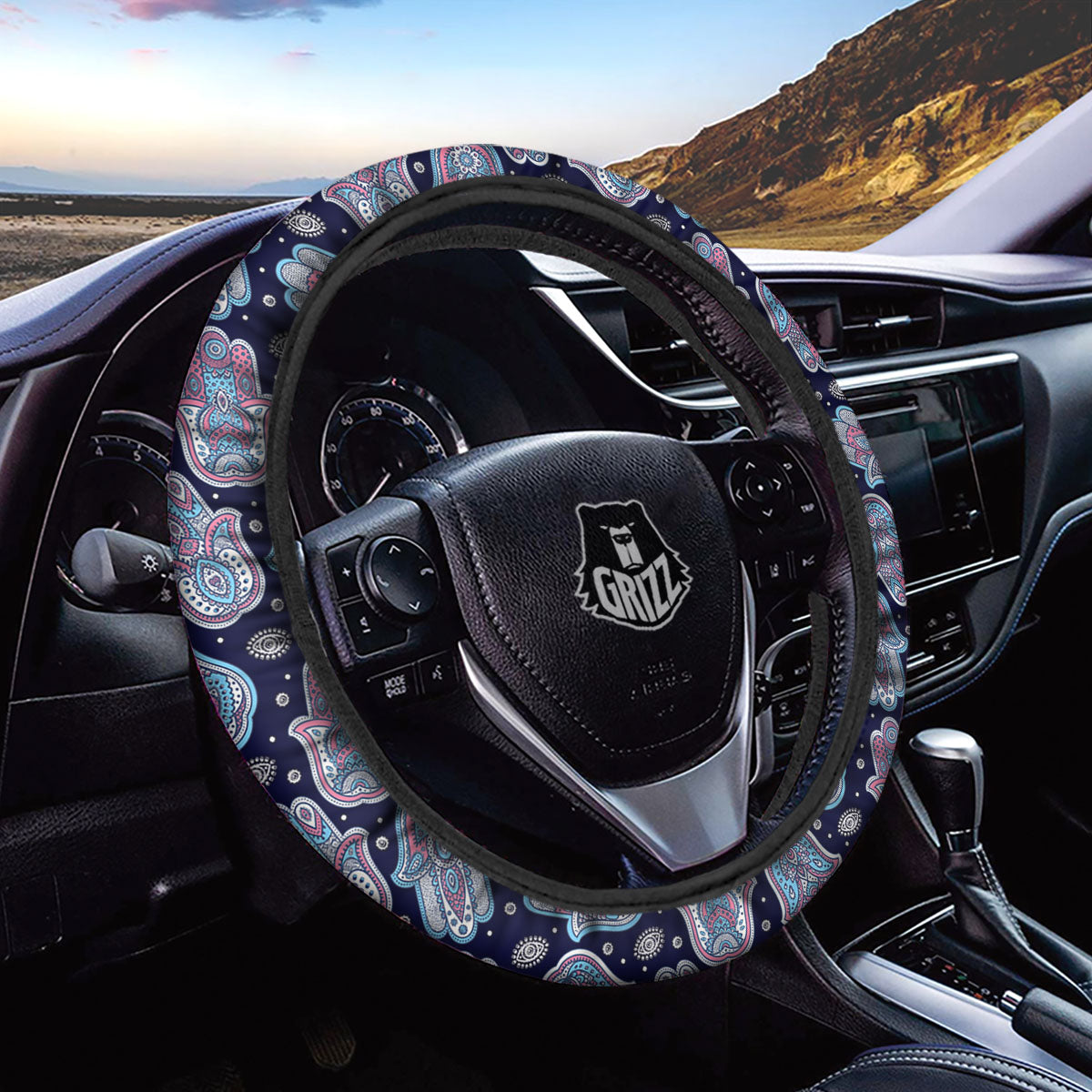 Hamsa Boho Print Pattern Car Steering Wheel Cover-grizzshop