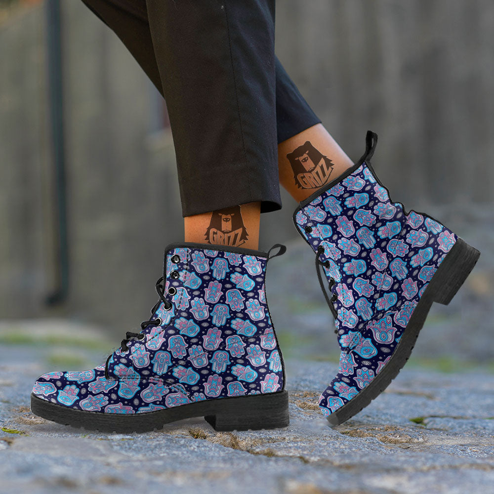 Hamsa Boho Print Pattern Leather Boots-grizzshop