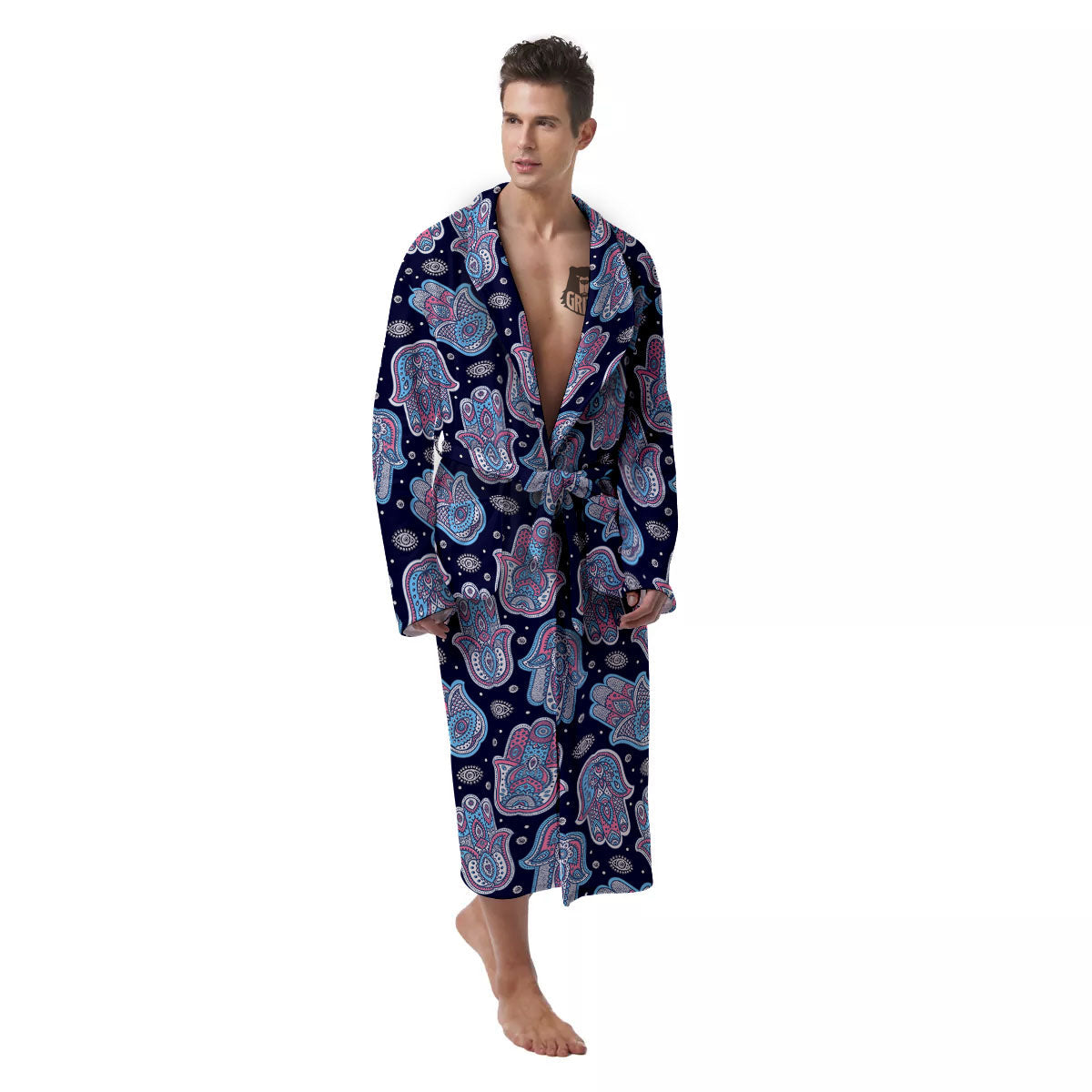 Hamsa Boho Print Pattern Men's Robe-grizzshop