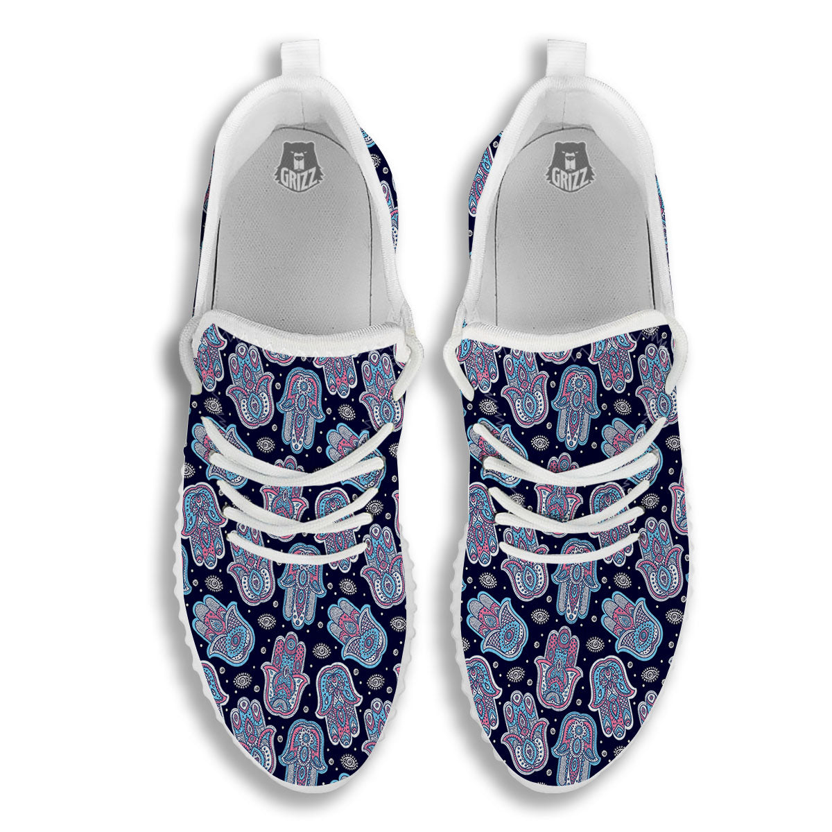 Hamsa Boho Print Pattern White Walking Shoes-grizzshop