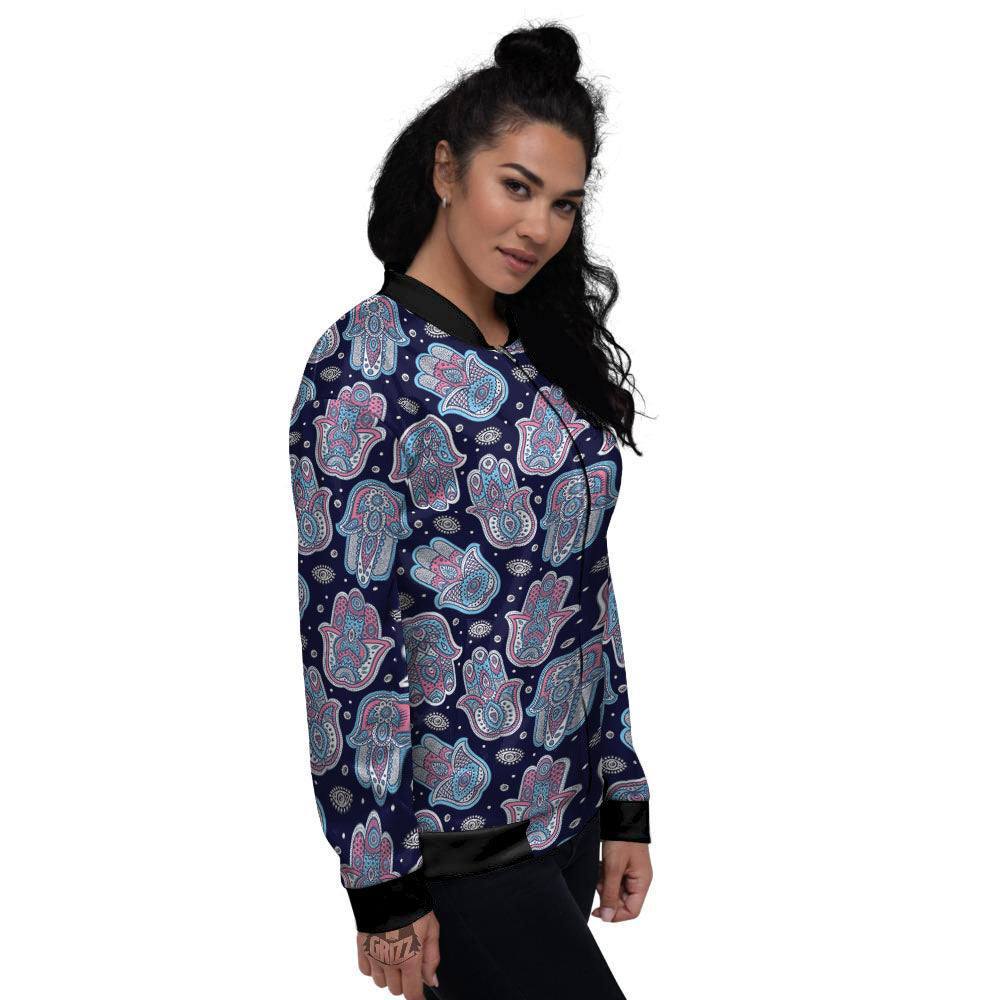 Hamsa Boho Print Pattern Women's Bomber Jacket-grizzshop