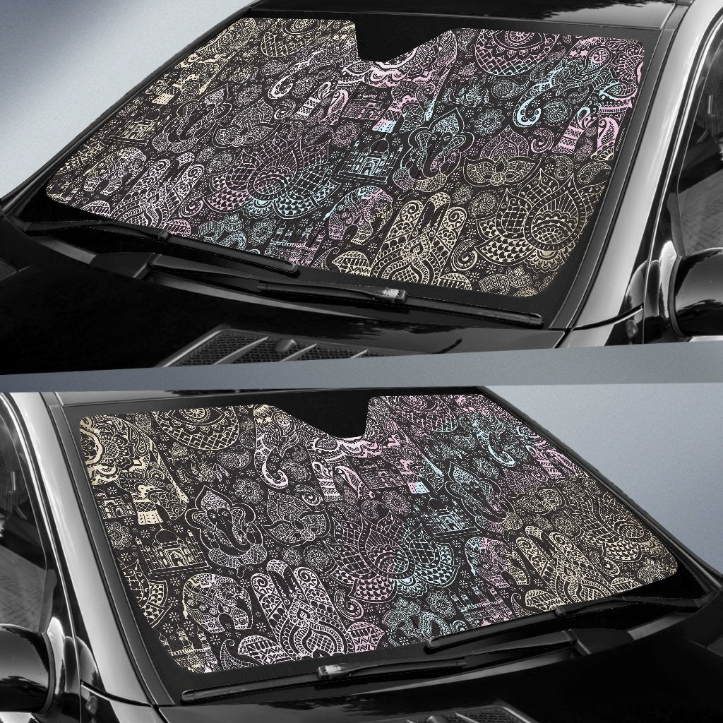 Hamsa Elephant Mandala Print Car Sun Shade-grizzshop