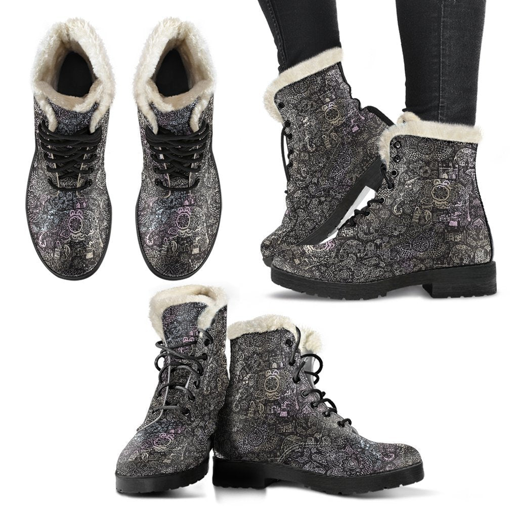Hamsa Elephant Mandala Print Comfy Winter Boots-grizzshop