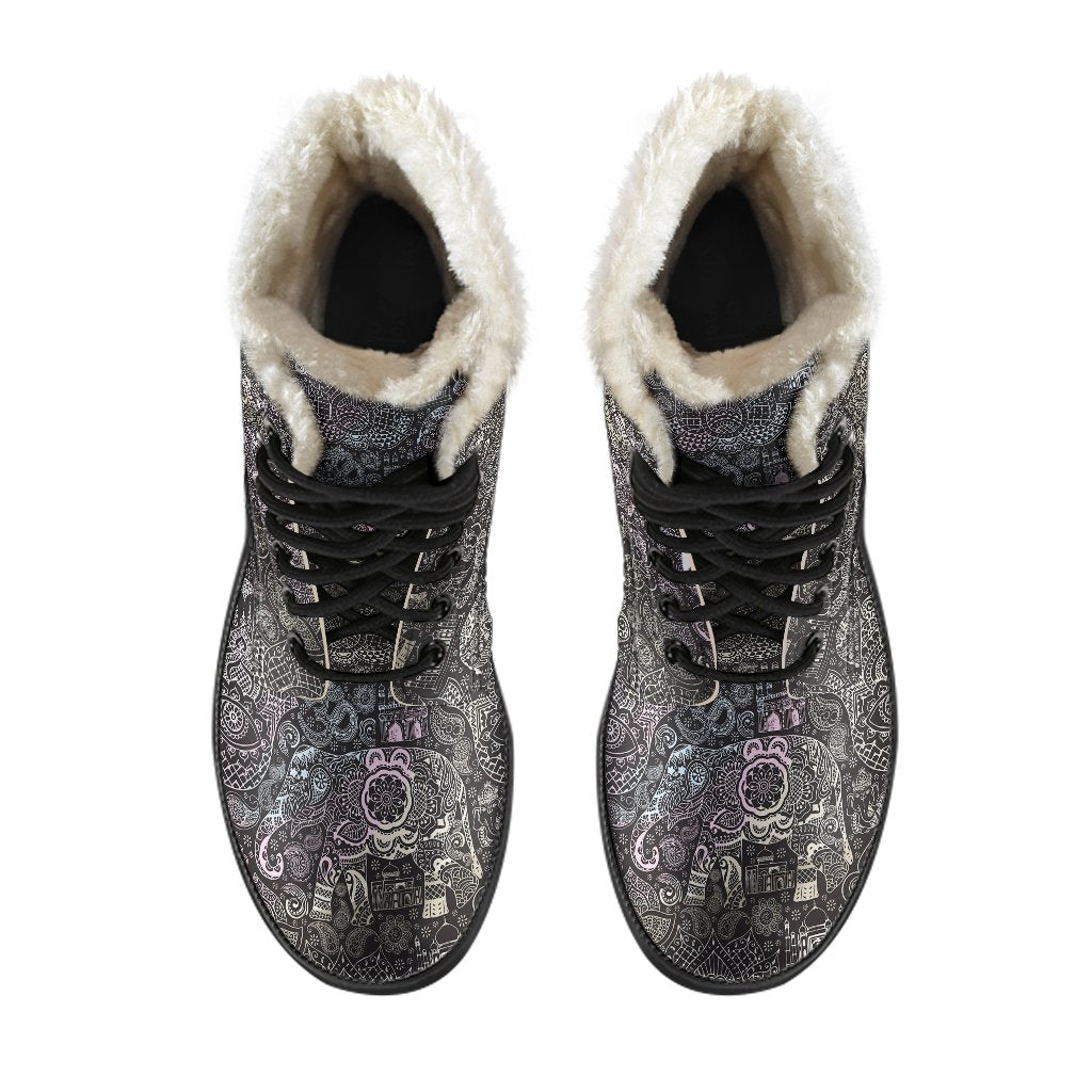 Hamsa Elephant Mandala Print Comfy Winter Boots-grizzshop