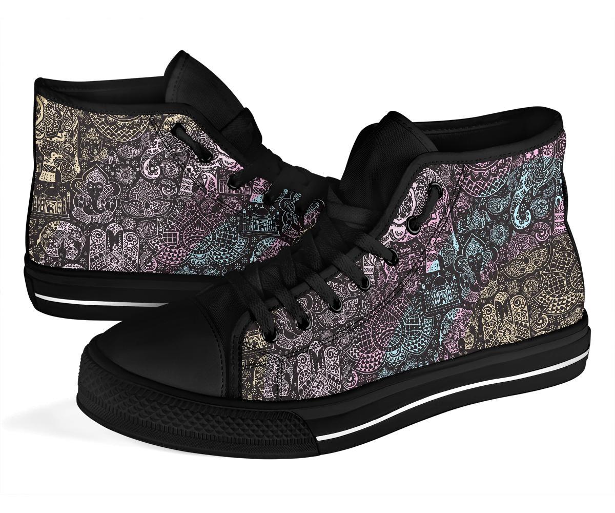 Hamsa Elephant Mandala Print Men Women's High Top Shoes-grizzshop