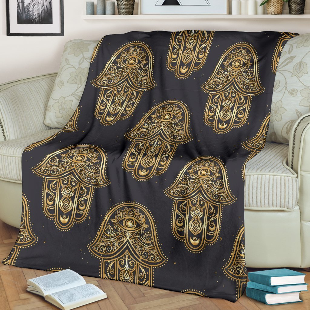 Hamsa Evil Eye Pattern Print Blanket-grizzshop