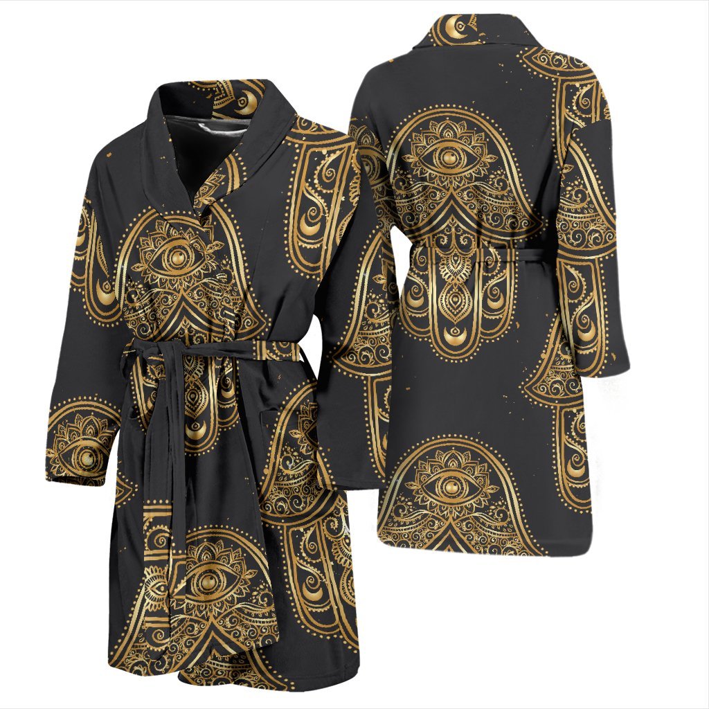 Hamsa Evil Eye Pattern Print Men Long Robe-grizzshop