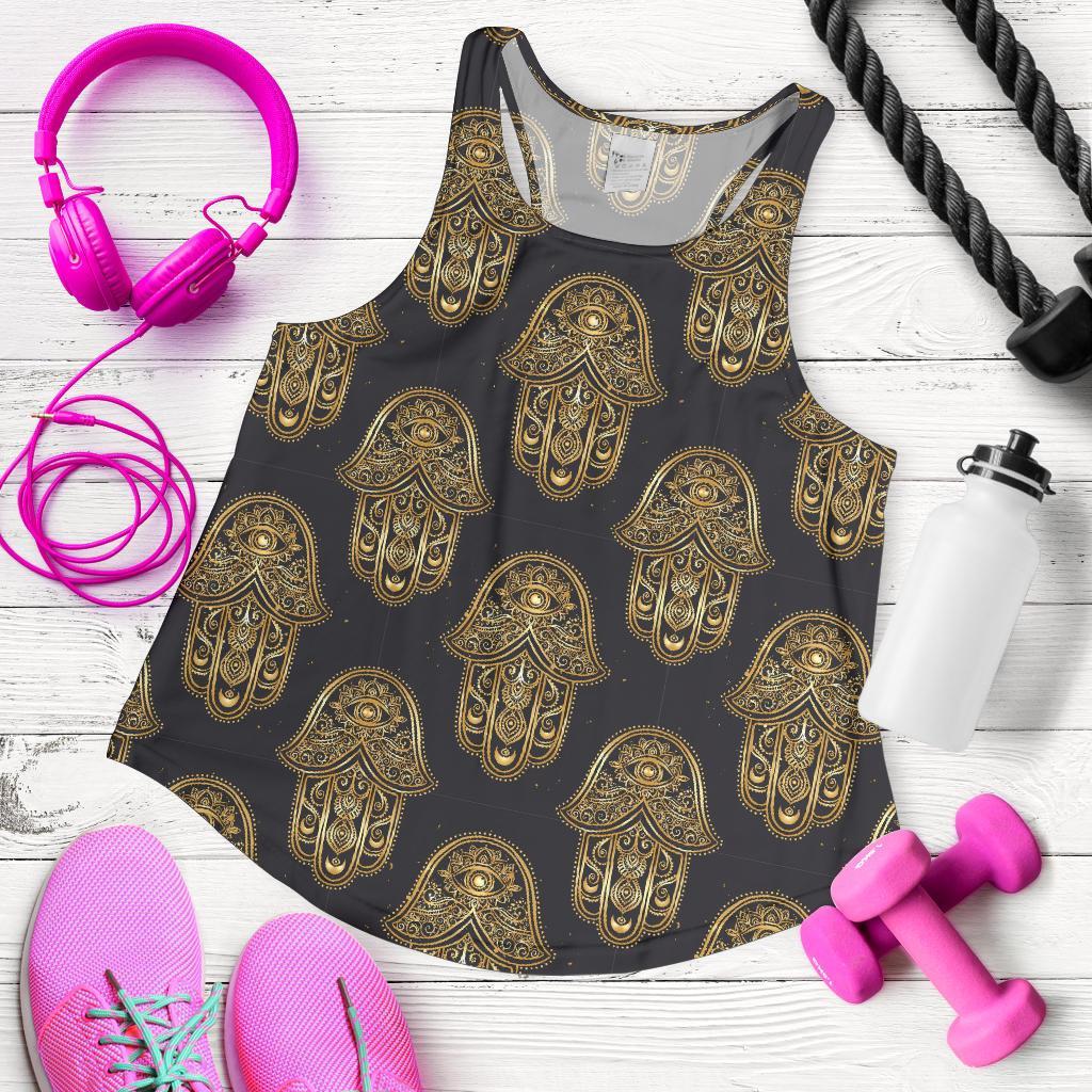 Hamsa Evil Eye Pattern Print Racerback Tank Tops-grizzshop