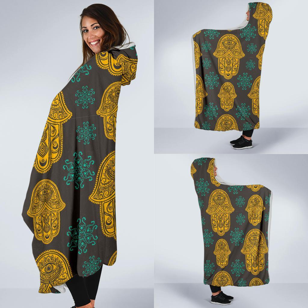 Hamsa Evil Eye Print Pattern Hooded Blanket-grizzshop