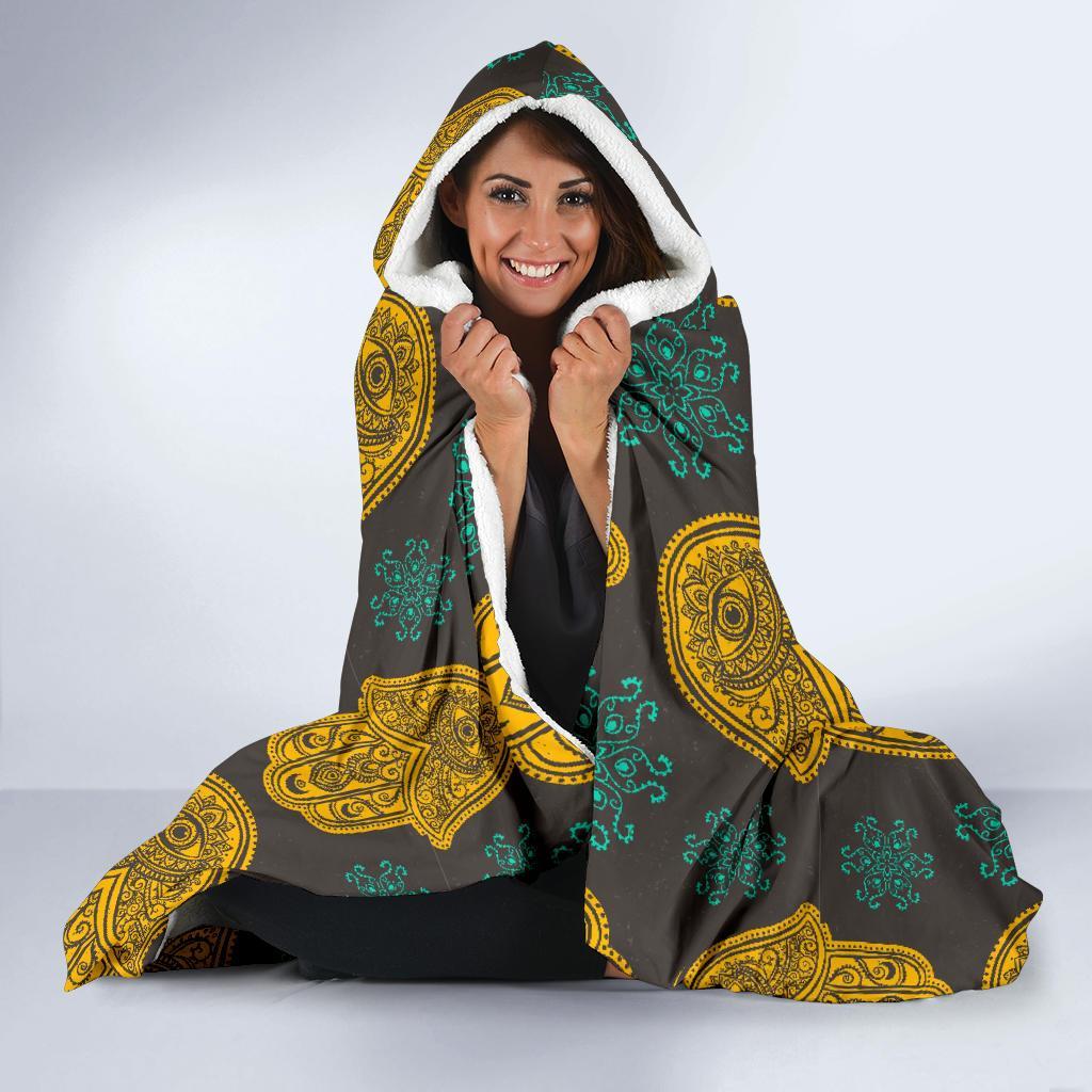 Hamsa Evil Eye Print Pattern Hooded Blanket-grizzshop