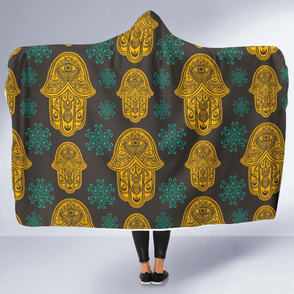 Hamsa Evil Eye Print Pattern Hooded Blanket-grizzshop