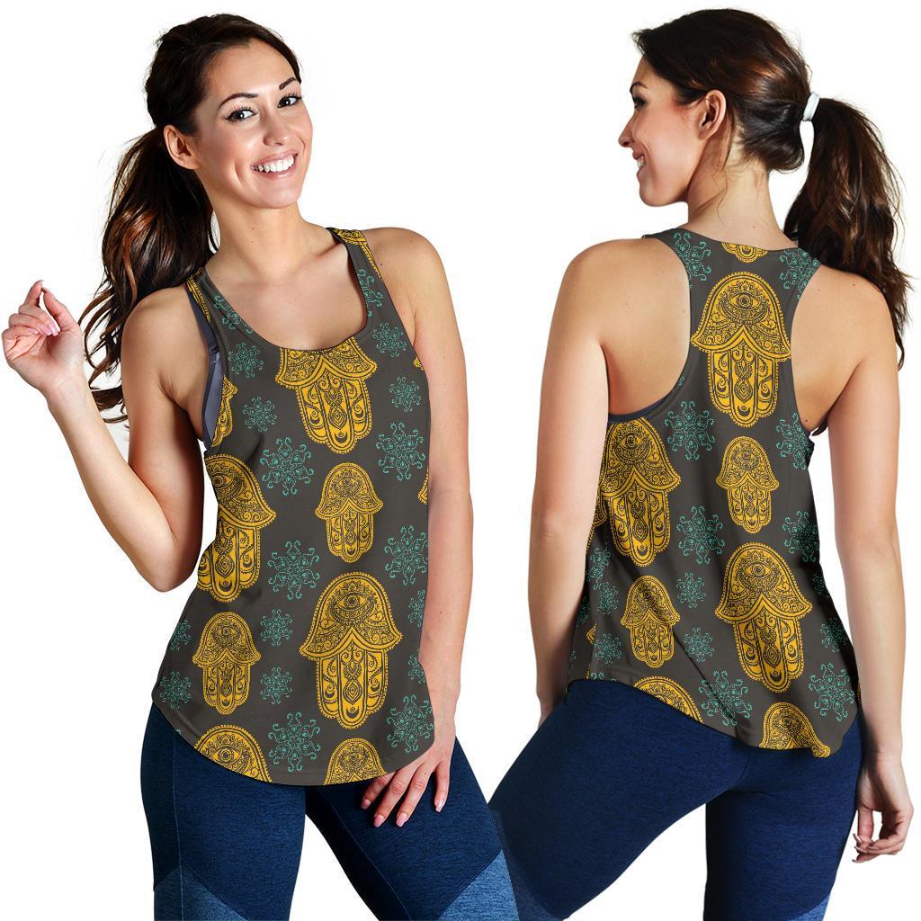 Hamsa Evil Eye Print Pattern Racerback Tank Tops-grizzshop