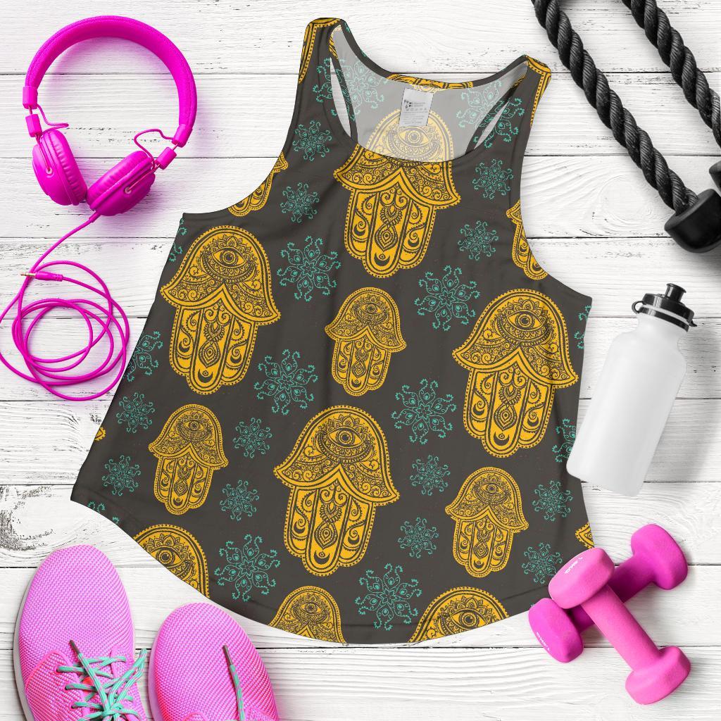 Hamsa Evil Eye Print Pattern Racerback Tank Tops-grizzshop