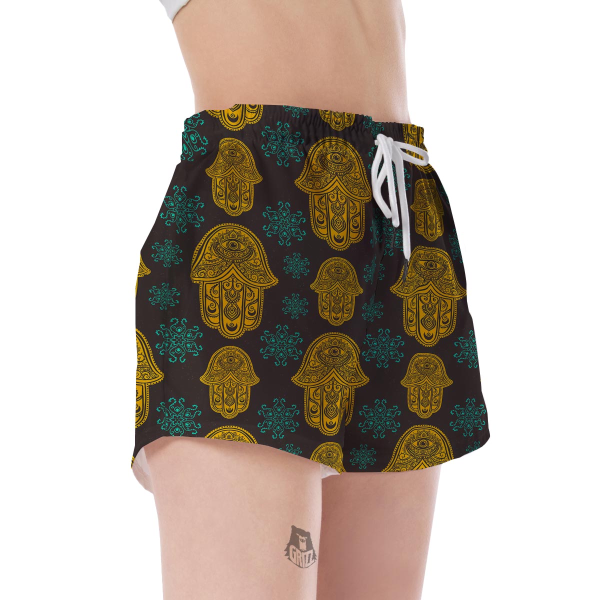 Hamsa Evil Eye Print Pattern Women's Shorts-grizzshop