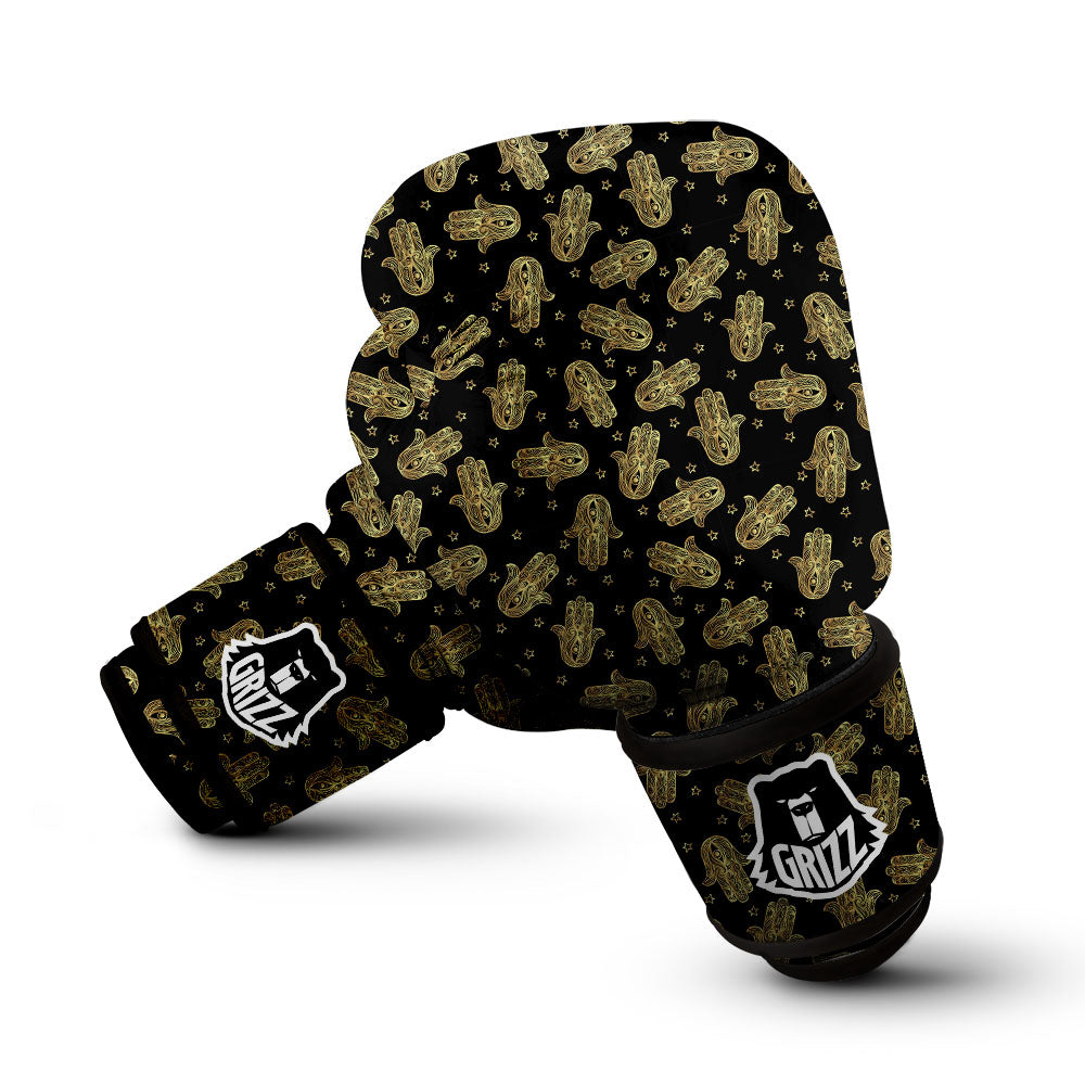 Hamsa Gold Print Pattern Boxing Gloves-grizzshop