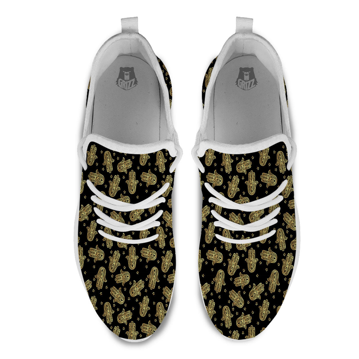 Hamsa Gold Print Pattern White Athletic Shoes-grizzshop