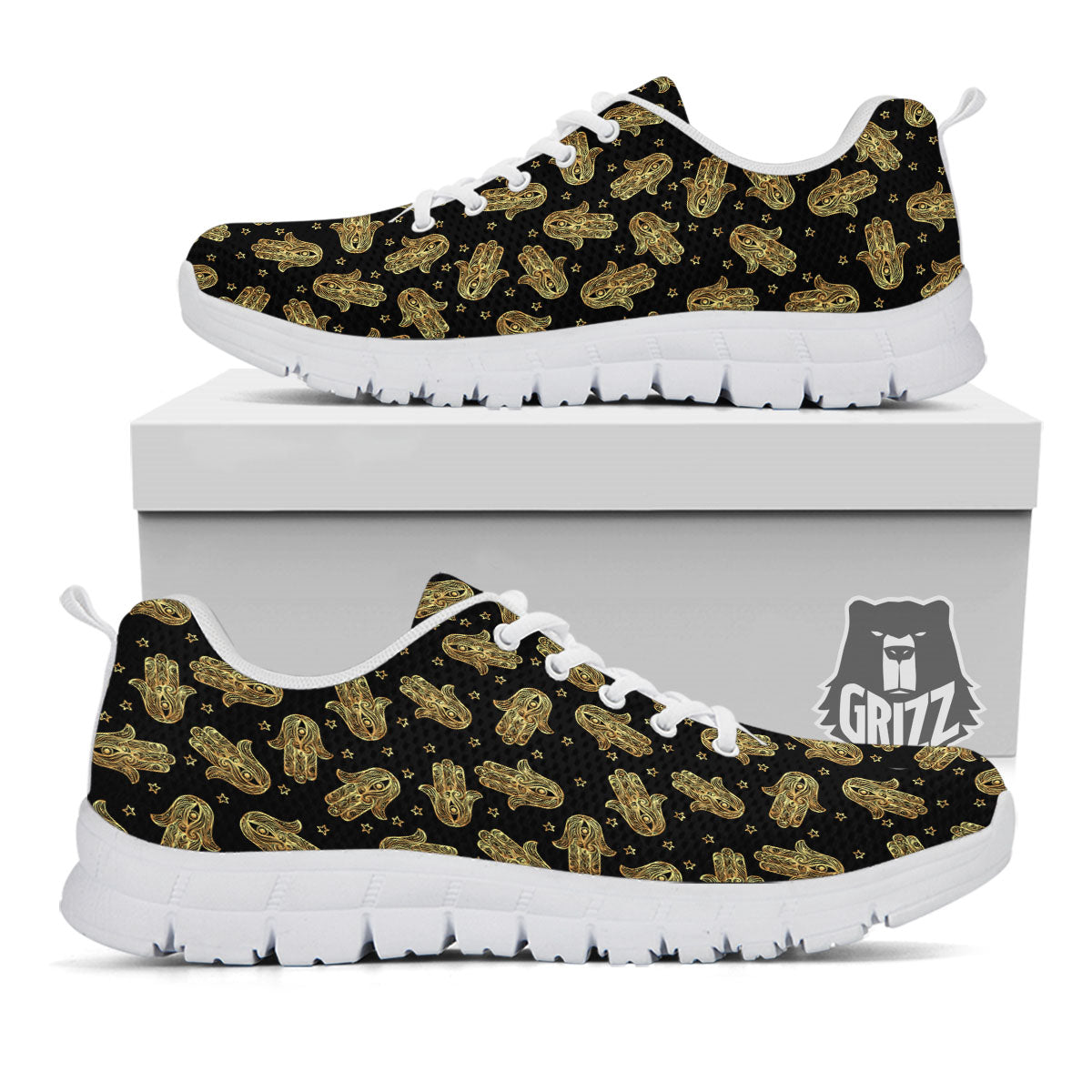 Hamsa Gold Print Pattern White Sneaker-grizzshop
