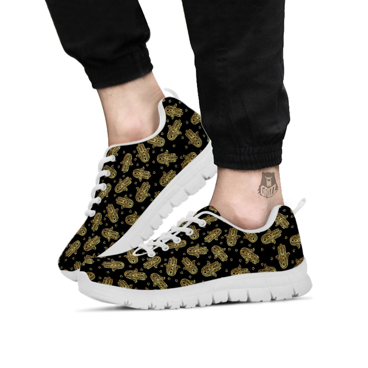 Hamsa Gold Print Pattern White Sneaker-grizzshop