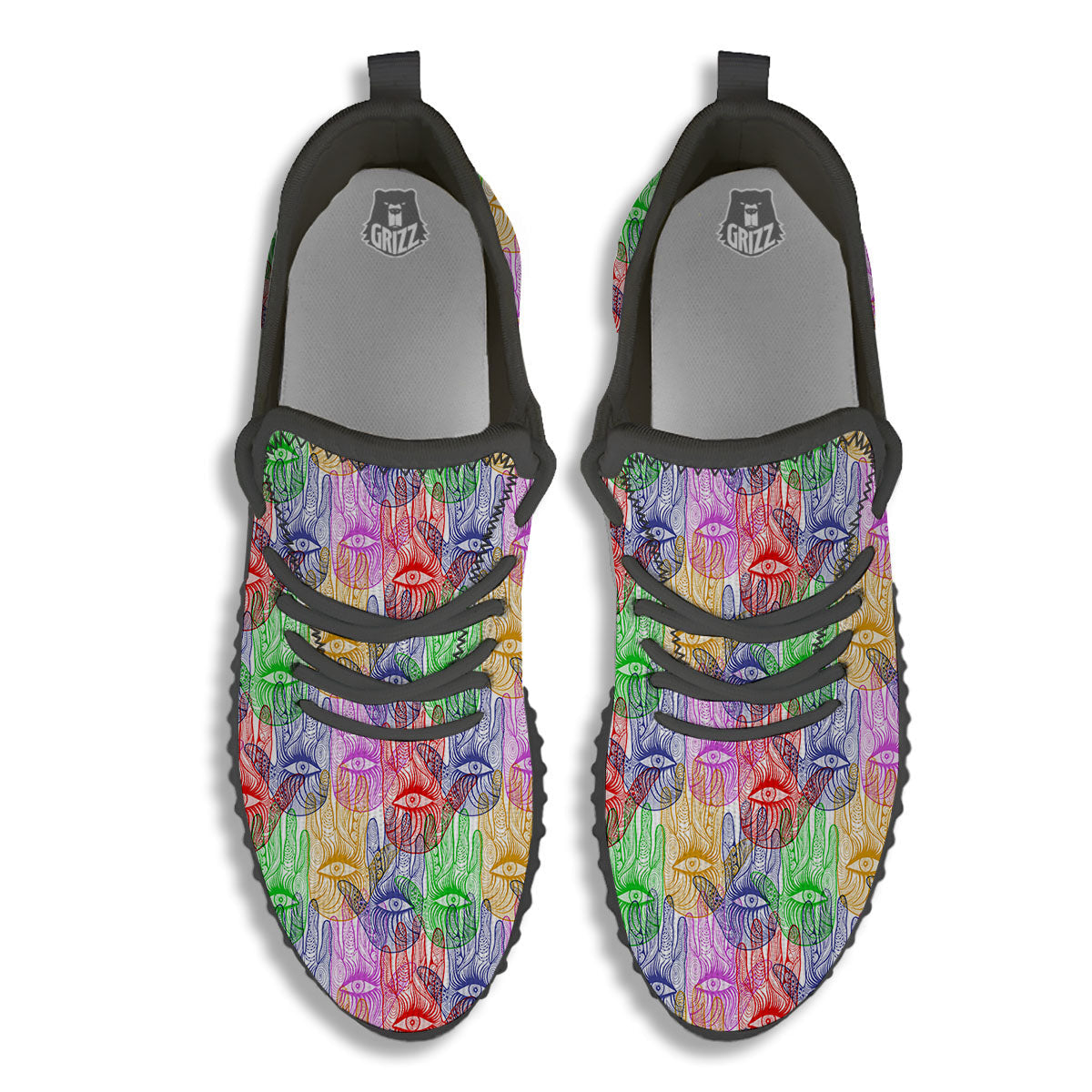 Hamsa Hand Colorful Print Black Walking Shoes-grizzshop