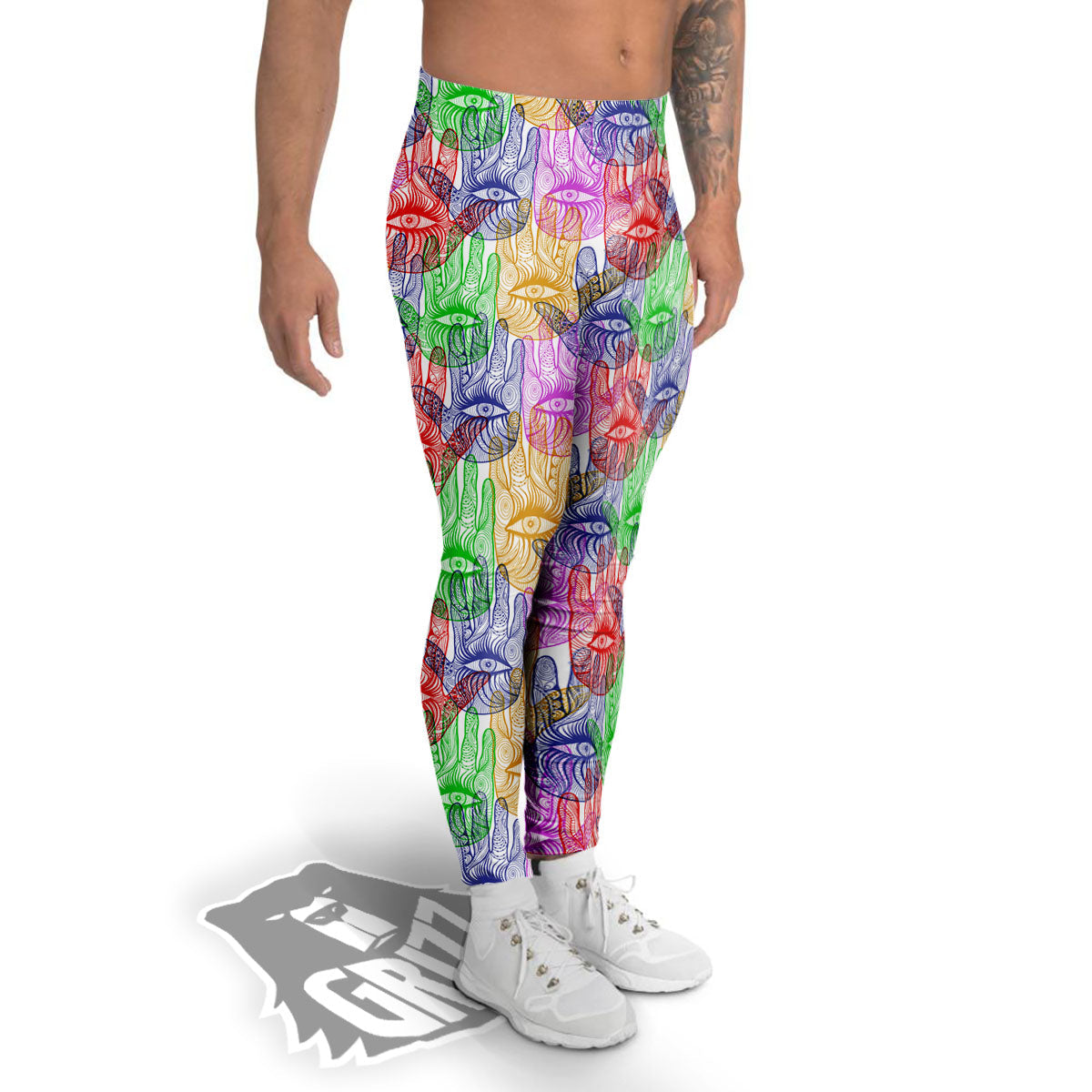 Hamsa Hand Colorful Print Men's Leggings-grizzshop