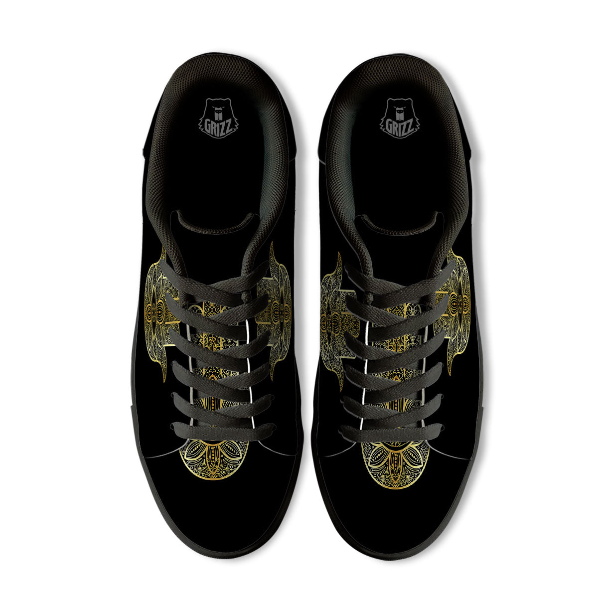 Hamsa Hand Gold Print Black Low Top Sneakers-grizzshop