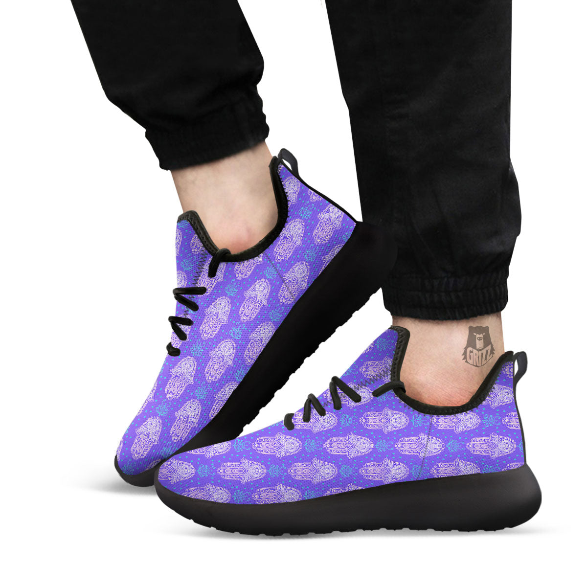 Hamsa Indian Print Pattern Black Athletic Shoes-grizzshop