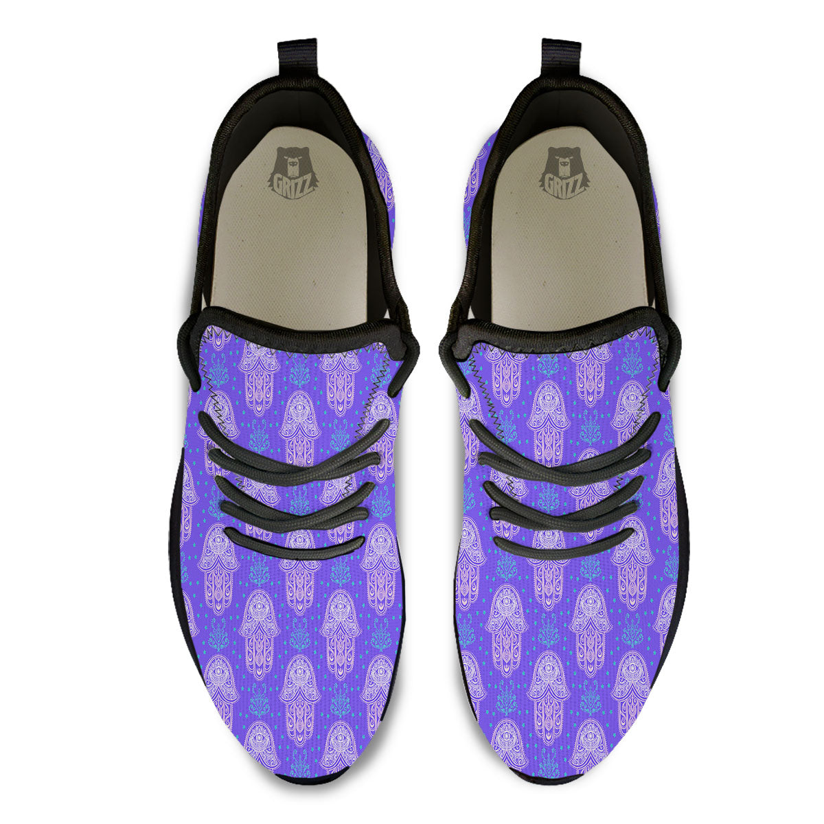 Hamsa Indian Print Pattern Black Athletic Shoes-grizzshop
