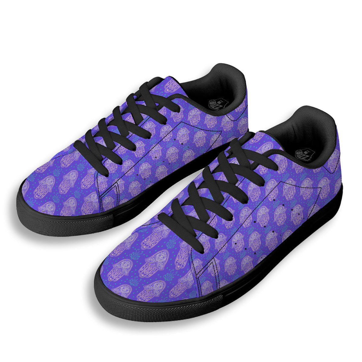 Hamsa Indian Print Pattern Black Low Top Sneakers-grizzshop
