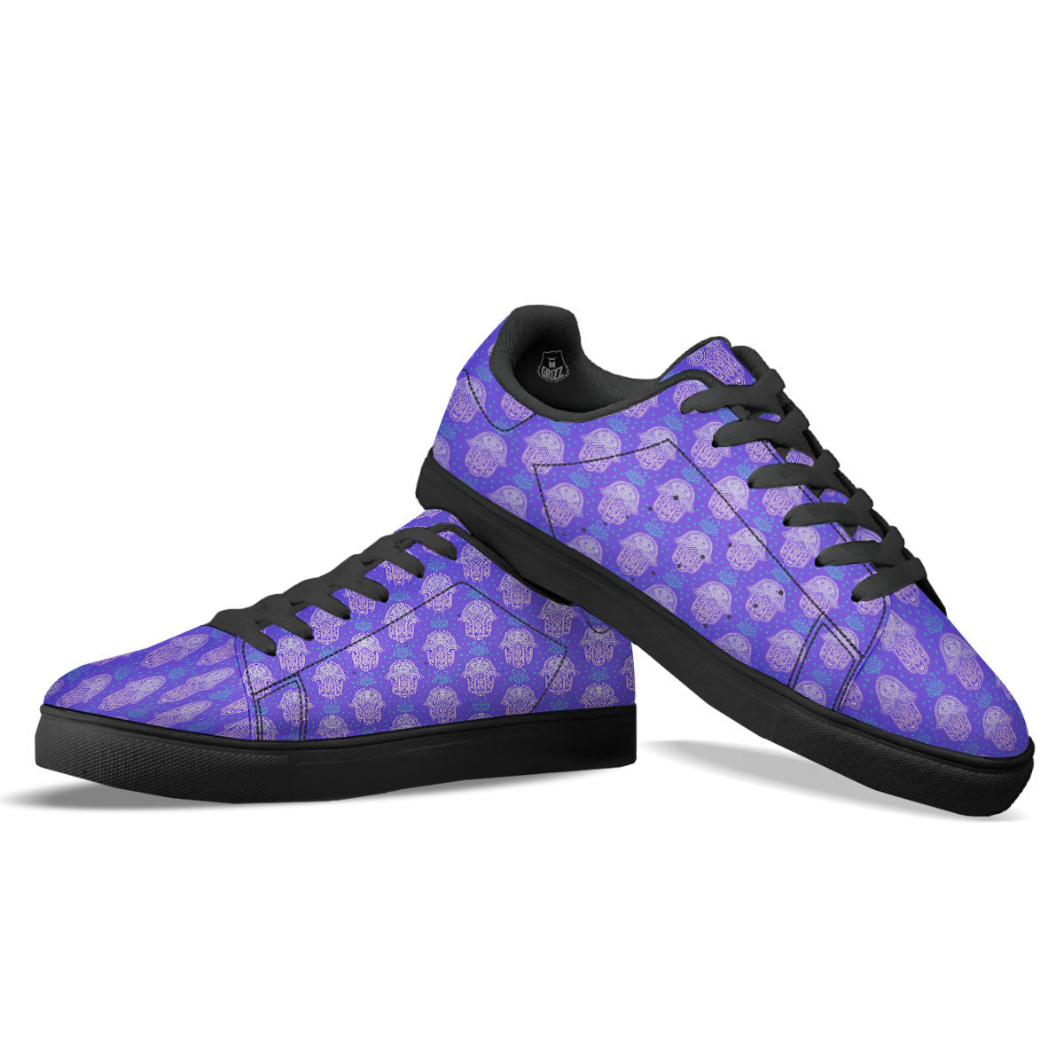 Hamsa Indian Print Pattern Black Low Top Sneakers-grizzshop