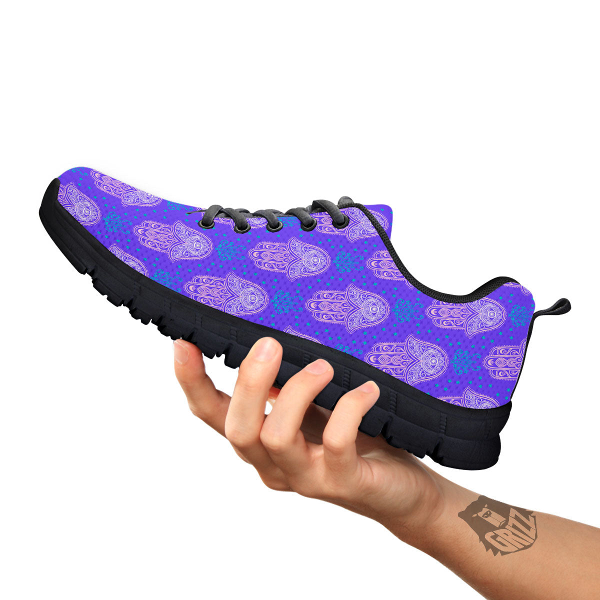 Hamsa Indian Print Pattern Black Sneaker-grizzshop