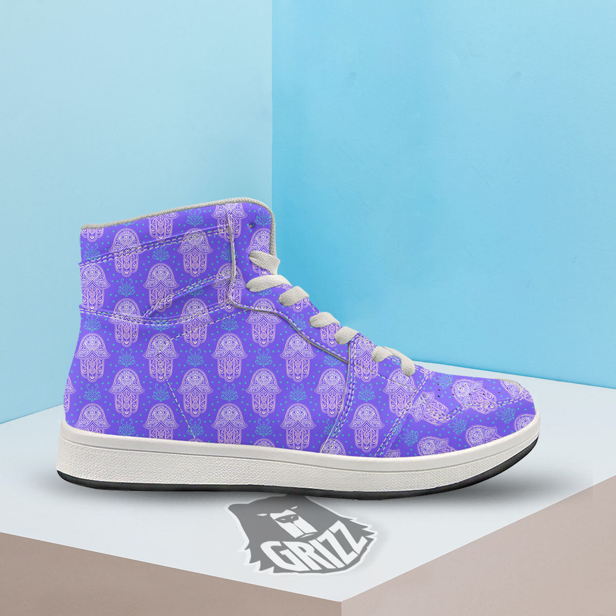 Hamsa Indian Print Pattern High Top Sneakers-grizzshop