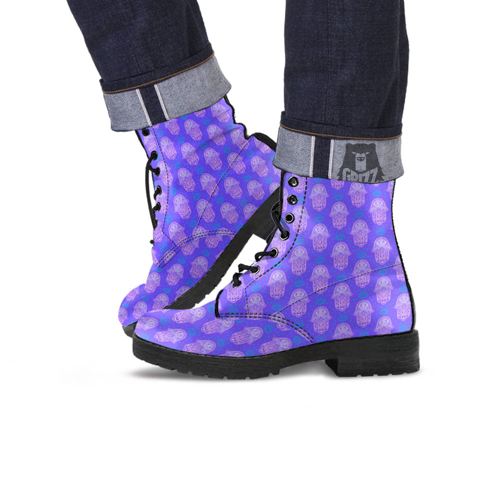 Hamsa Indian Print Pattern Leather Boots-grizzshop