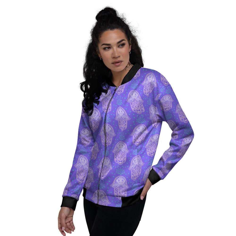 Hamsa Indian Print Pattern Women's Bomber Jacket-grizzshop