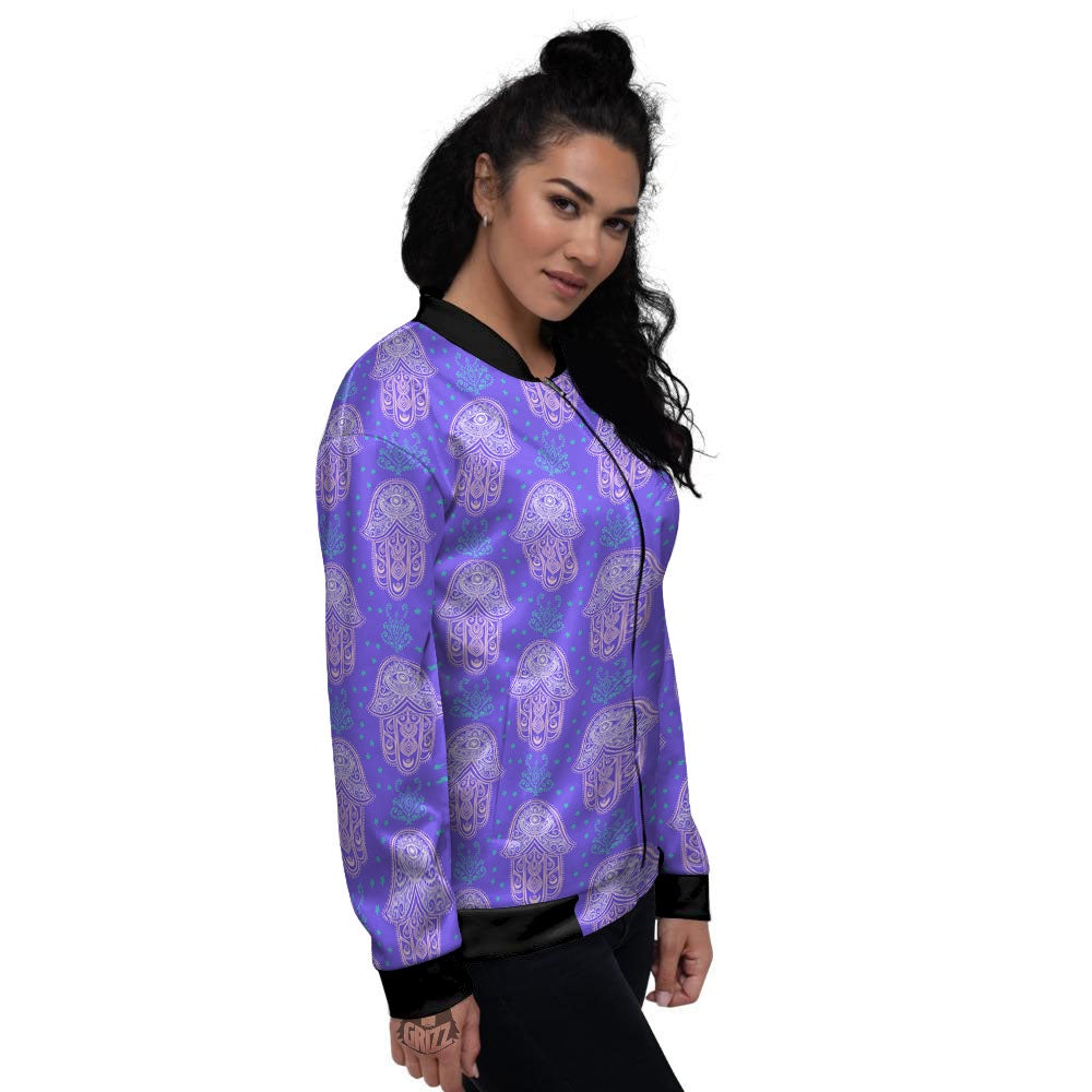 Hamsa Indian Print Pattern Women's Bomber Jacket-grizzshop