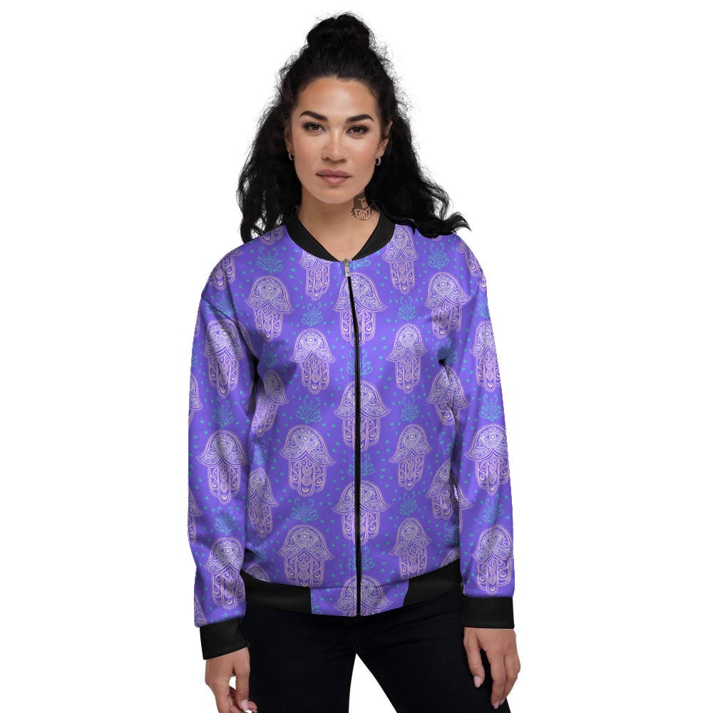 Hamsa Indian Print Pattern Women's Bomber Jacket-grizzshop
