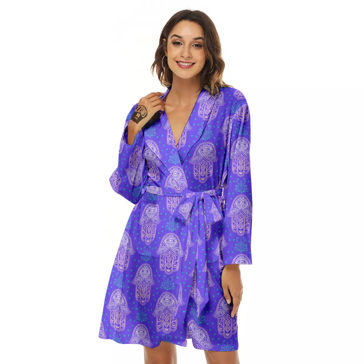Hamsa Indian Print Pattern Women's Robe-grizzshop