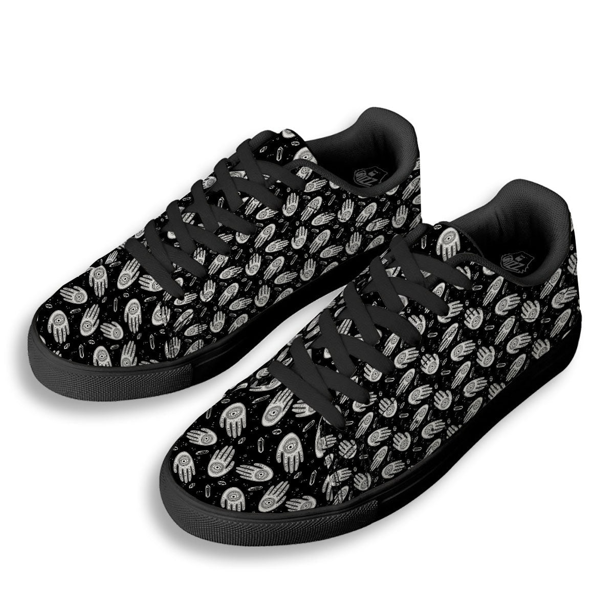 Hamsa Symbol Print Pattern Black Low Top Sneakers-grizzshop