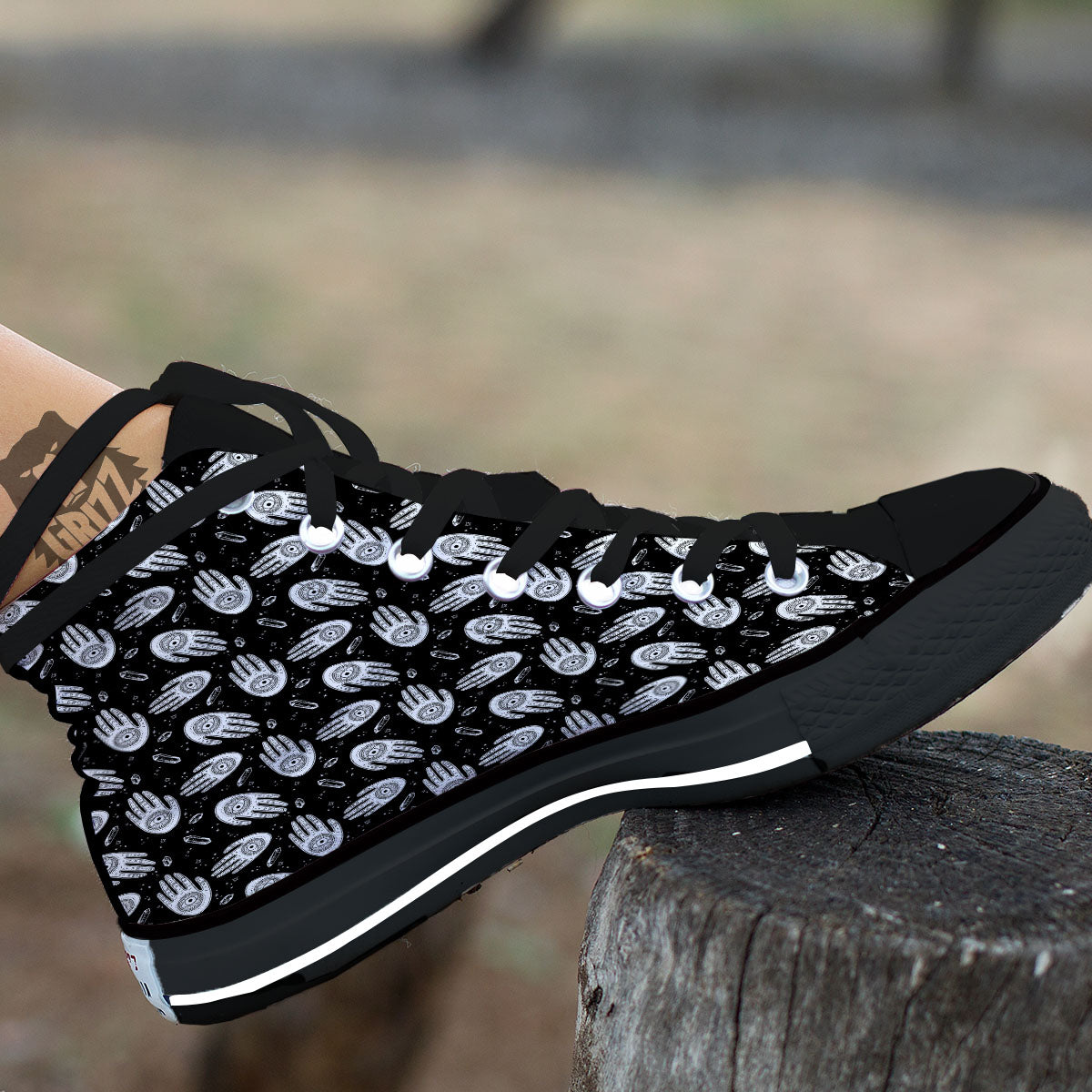 Hamsa Symbol Print Pattern High Top Shoes-grizzshop