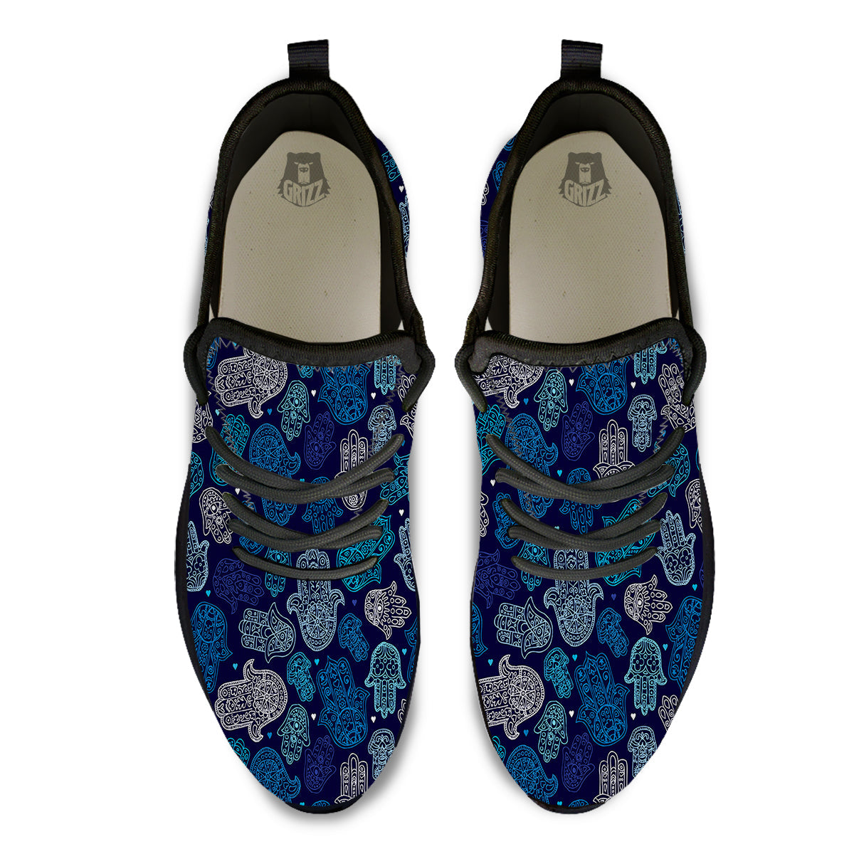 Hamsa Turquoise Print Pattern Black Athletic Shoes-grizzshop