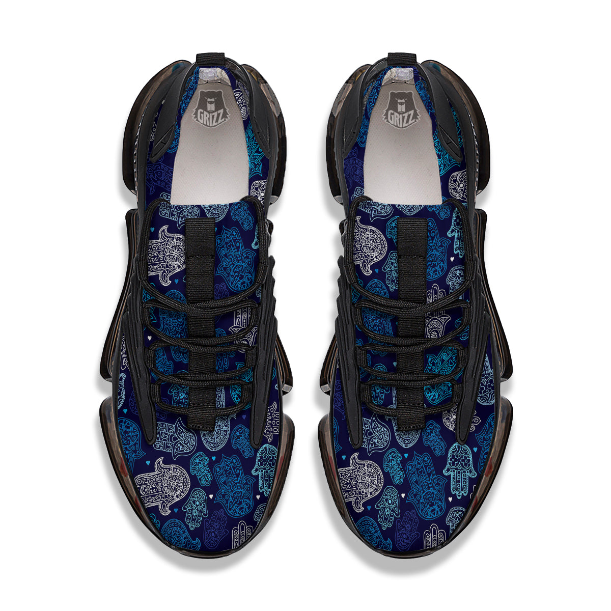 Hamsa Turquoise Print Pattern Black Gym Shoes-grizzshop