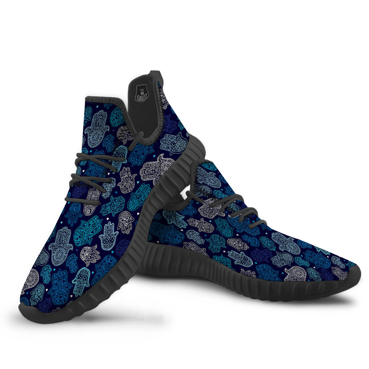 Hamsa Turquoise Print Pattern Black Walking Shoes-grizzshop