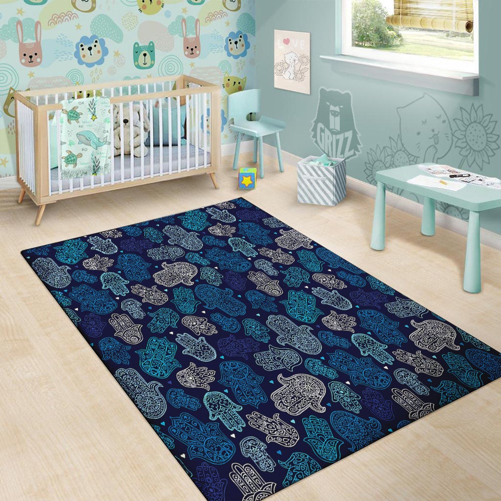 Hamsa Turquoise Print Pattern Floor Mat-grizzshop