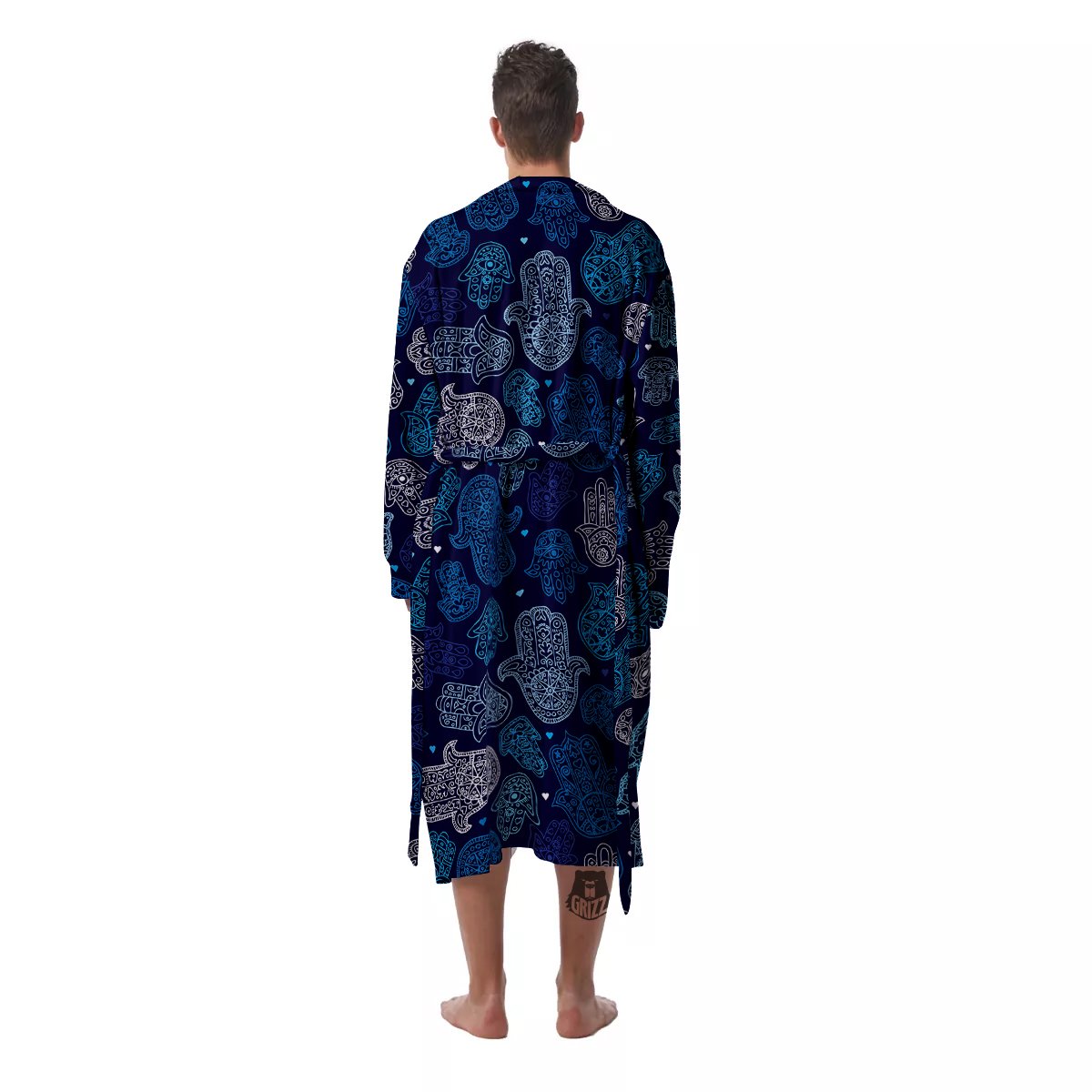 Hamsa Turquoise Print Pattern Men's Robe-grizzshop