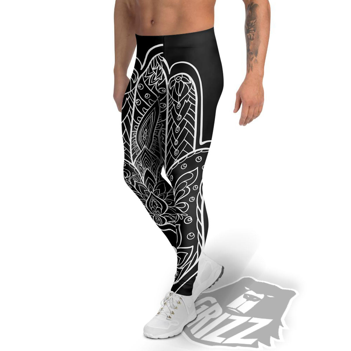 Hamsa White And Black Print Men's Leggings-grizzshop
