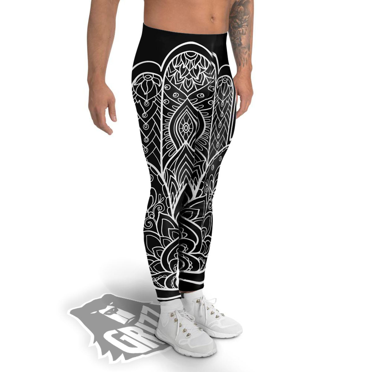 Hamsa White And Black Print Men's Leggings-grizzshop