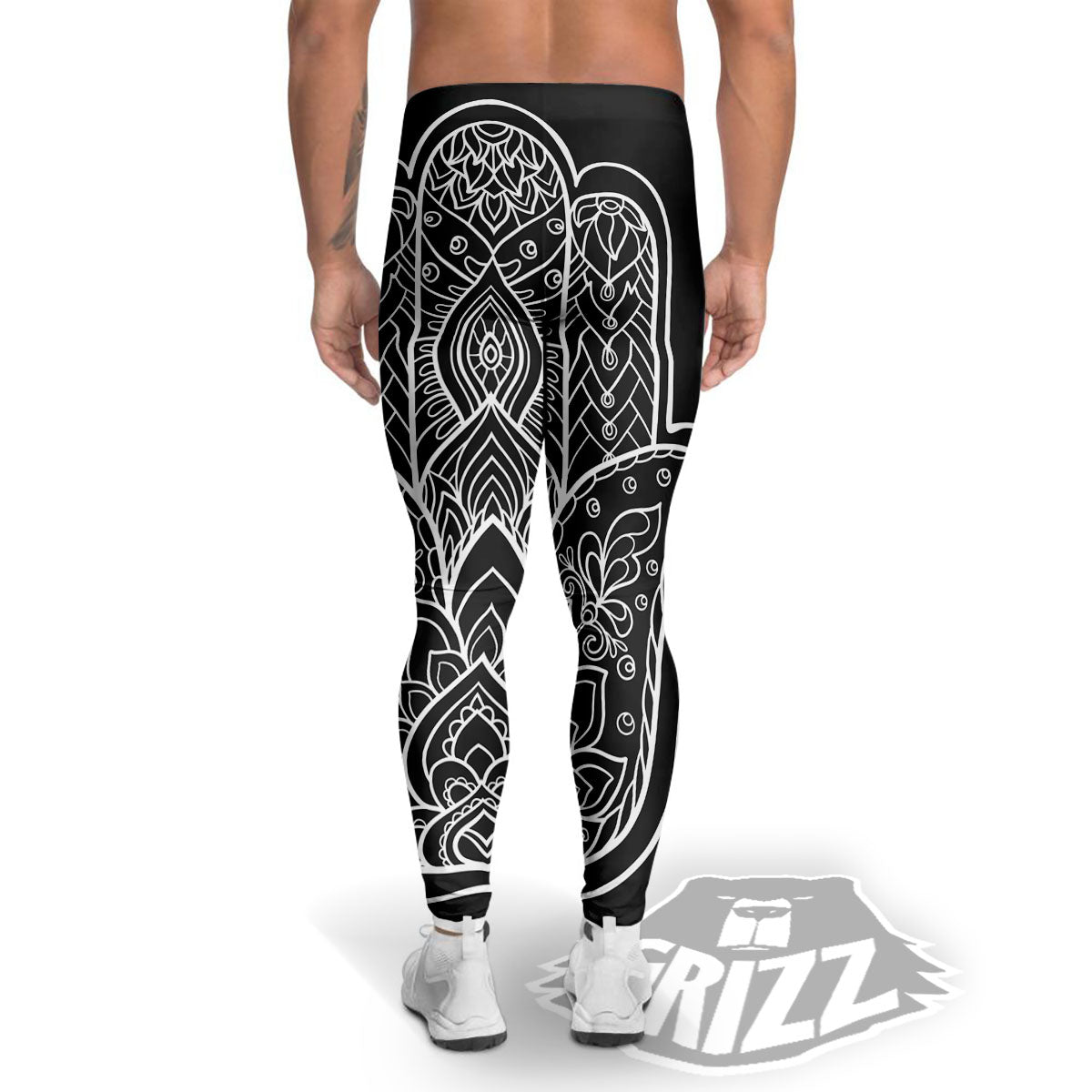 Hamsa White And Black Print Men's Leggings-grizzshop