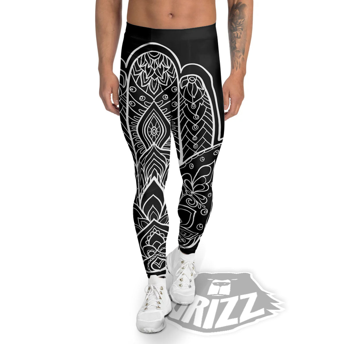 Hamsa White And Black Print Men's Leggings-grizzshop