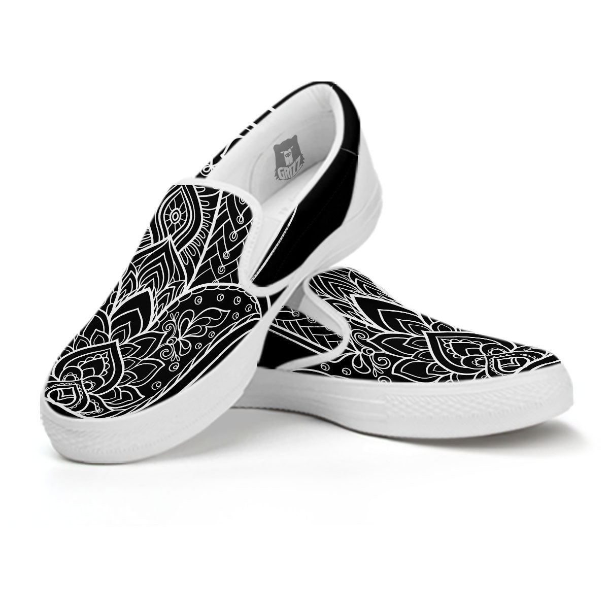 Hamsa White And Black Print White Slip On Shoes-grizzshop
